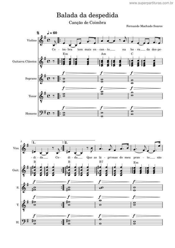 Partitura da música Balada Da Despedida v.3