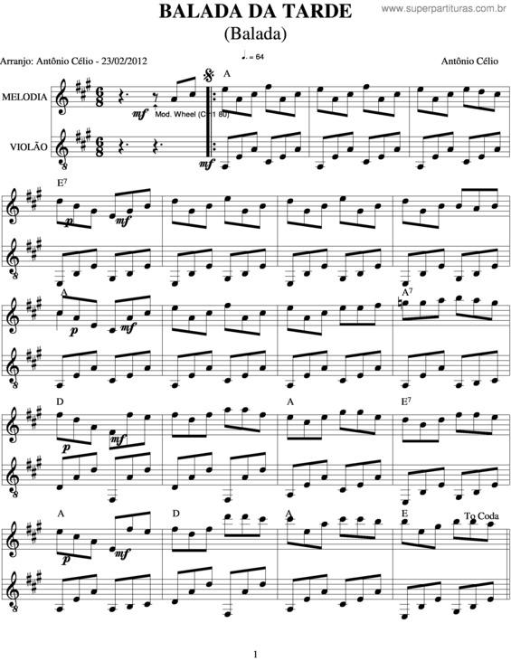 Partitura da música Balada Da Tarde