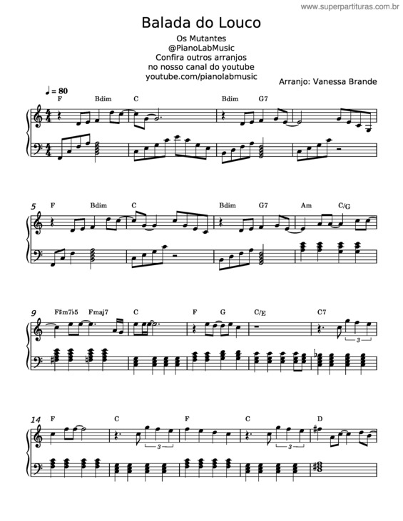 Partitura da música Balada Do Louco – Os Mutantes