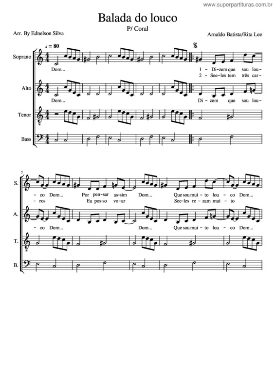 Partitura da música Balada Do Louco P/ Coral
