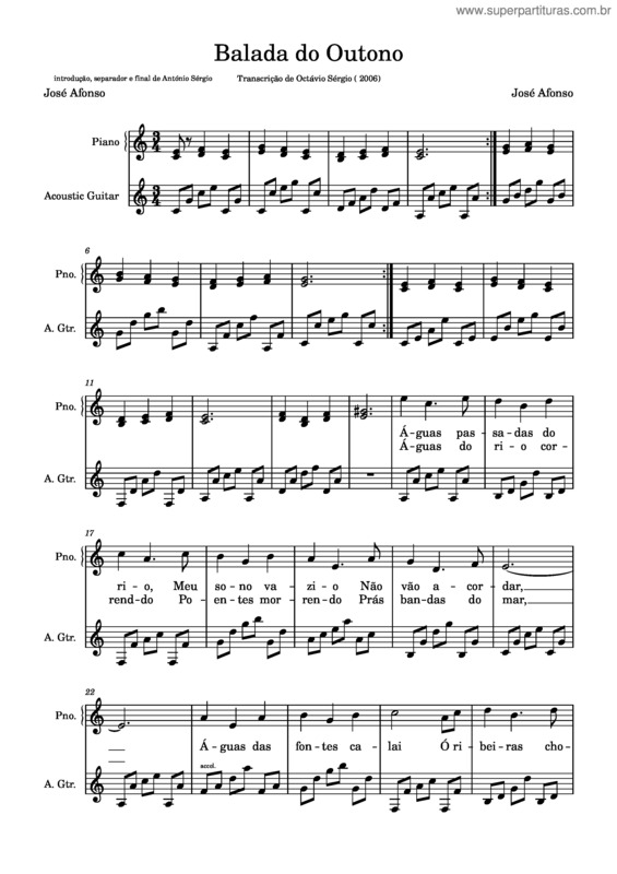 Partitura da música Balada Do Outono