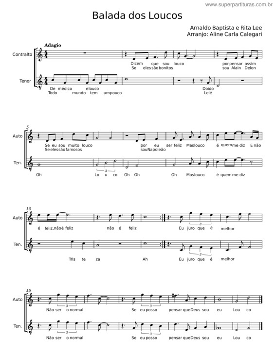 Partitura da música Balada Dos Loucos – Arnaldo Baptista