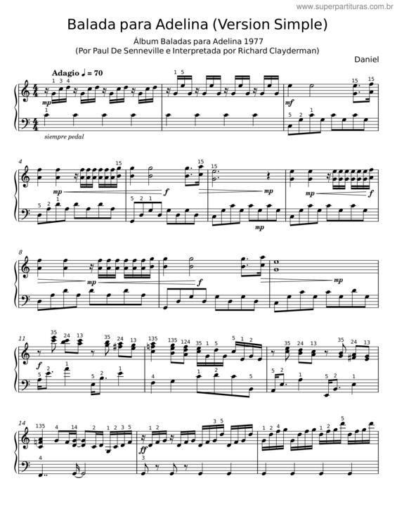 Partitura da música Balada Para Adelina – Paul De Senneville v.2