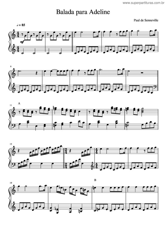 Partitura da música Balada Para Adeline v.2