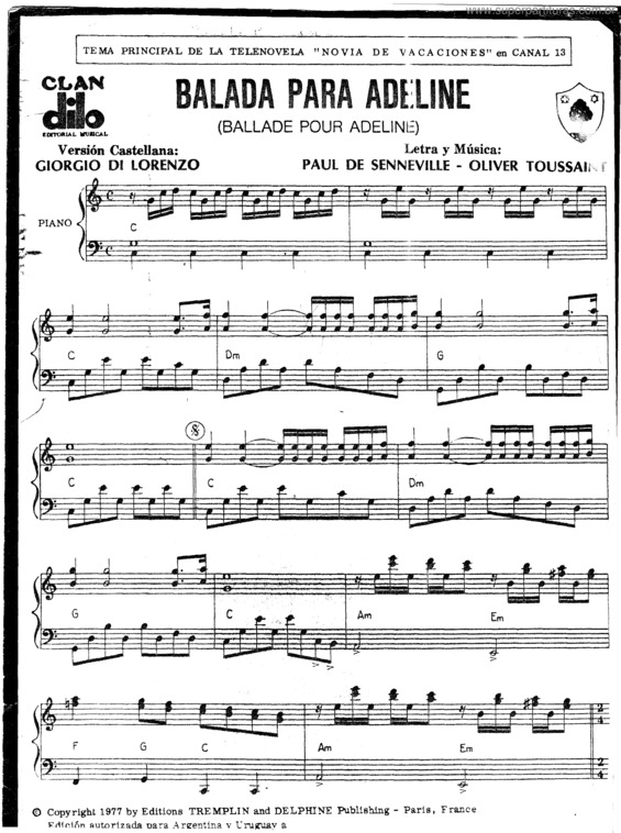 Partitura da música Balada Para Adeline