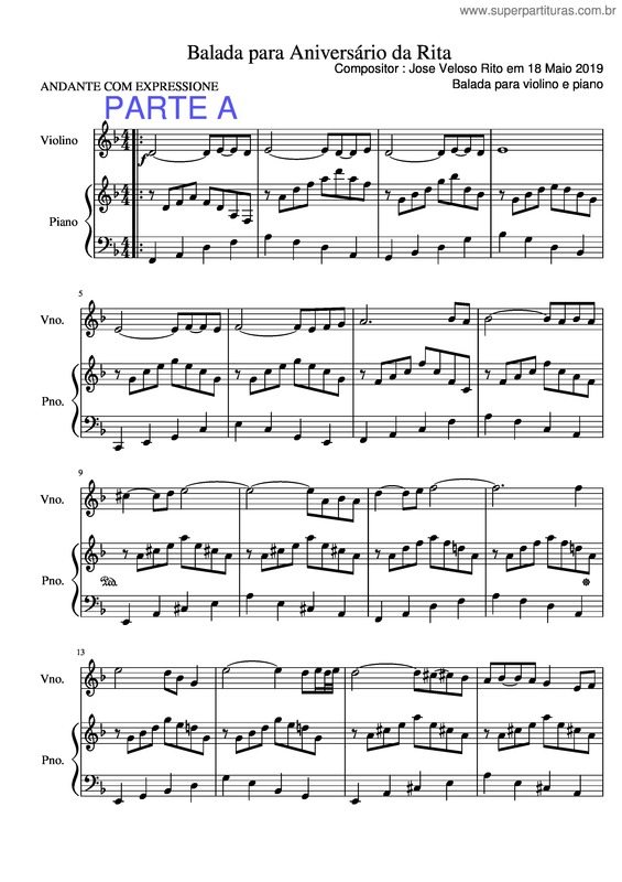 Partitura da música Balada Para Aniversário Da Rita