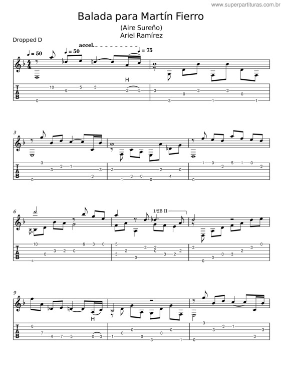 Partitura da música Balada Para Martín Fierro – Ariel Ramírez