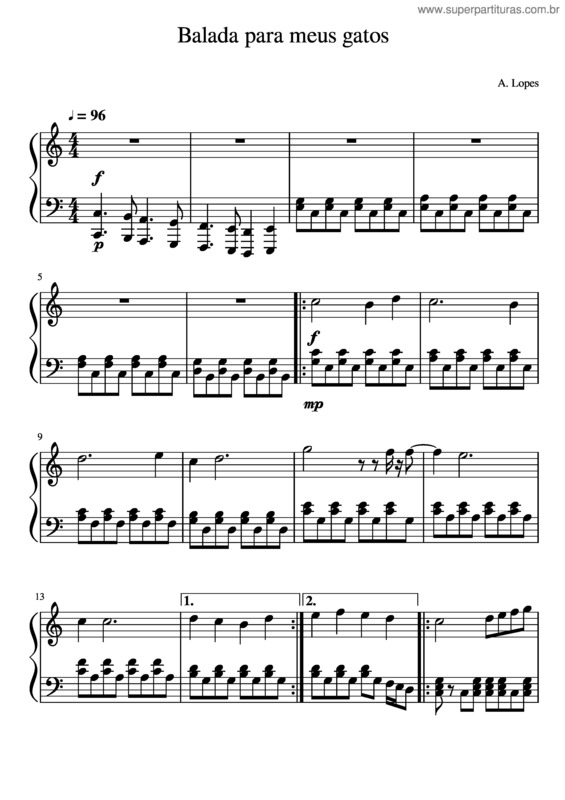 Partitura da música Balada Para Meus Gatos Para Um Piano