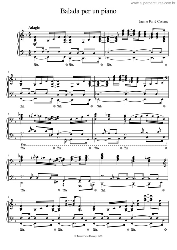 Partitura da música Balada Per Un Piano – Jaume Farré Castany