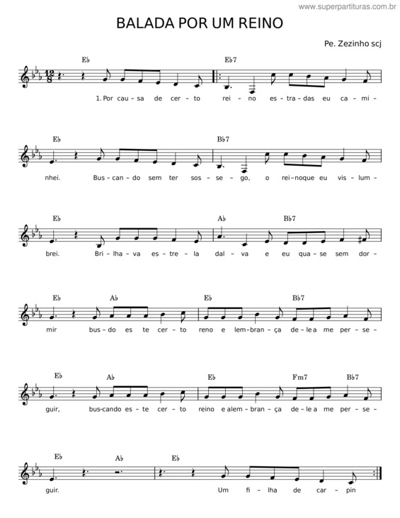 Partitura da música Balada Por Um Reino – Pe. Zezinho Scj