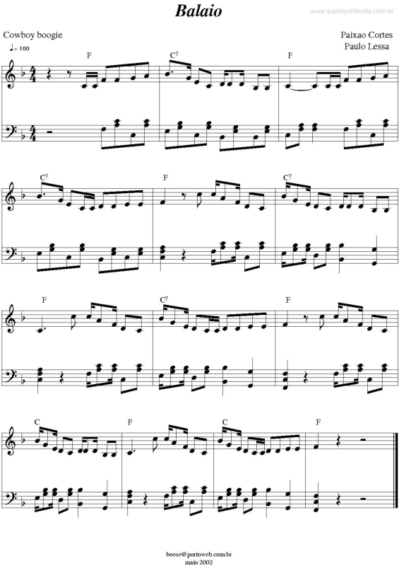 Partitura da música Balaio