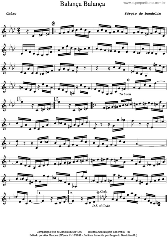 Partitura da música Balança Balança