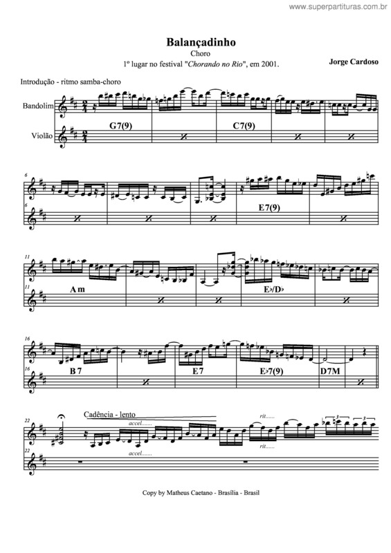 Partitura da música Balançadinho