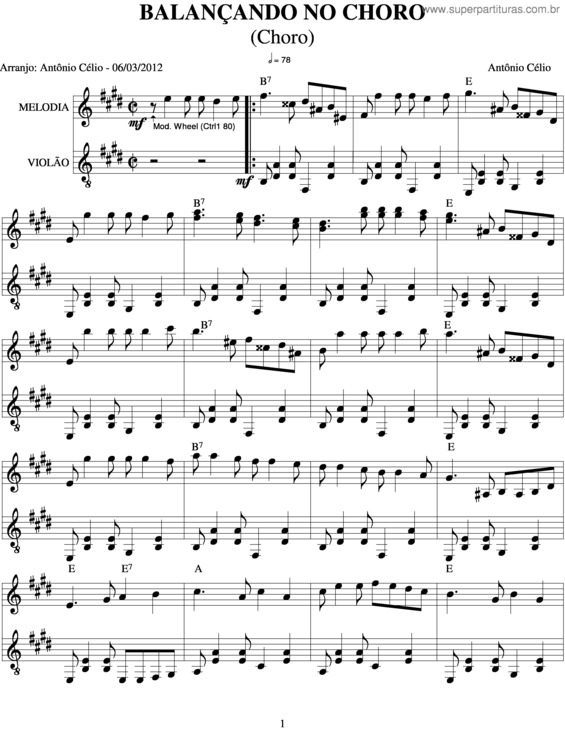 Partitura da música Balançando No Choro