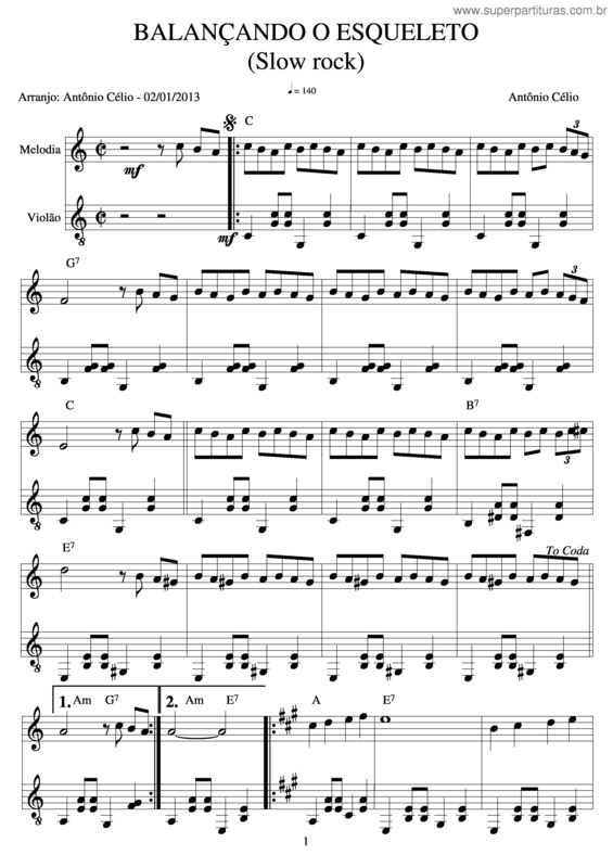 Partitura da música Balançando O Esqueleto