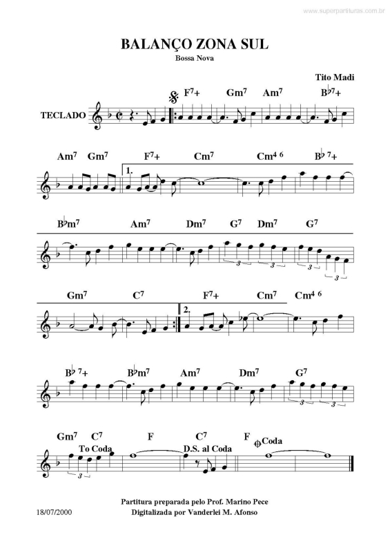 Partitura da música Balanço Zona Sul