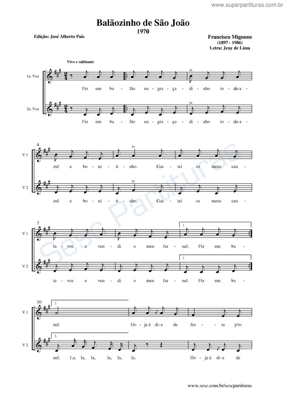 Partitura da música Balãozinho de São João