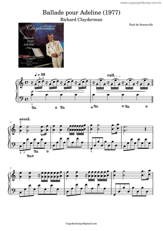 Partitura da música Ballade Pour Adeline – Richard Clayderman 1977 2Ème Version