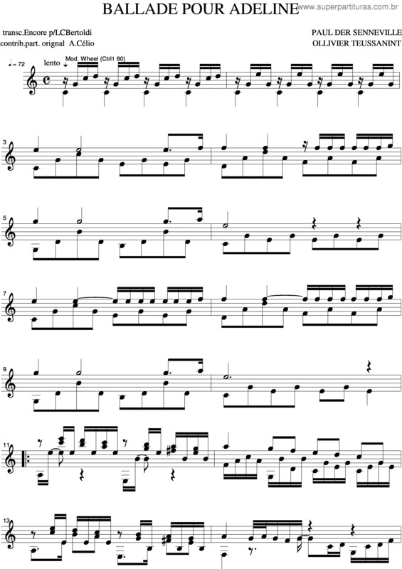 Partitura da música Ballade Pour Adeline 