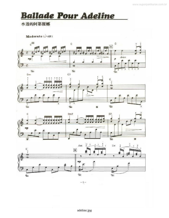 Partitura da música Ballade Pour Adeline