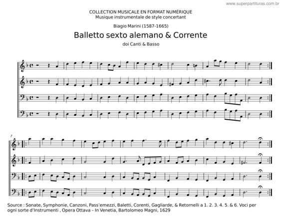Partitura da música Balletto Sexto Alemano & Corrente
