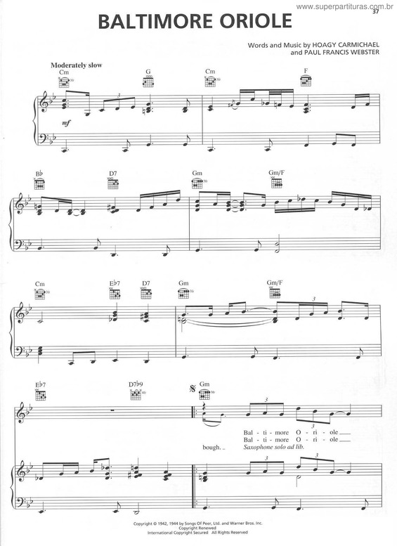 Partitura da música Baltimore Oriole