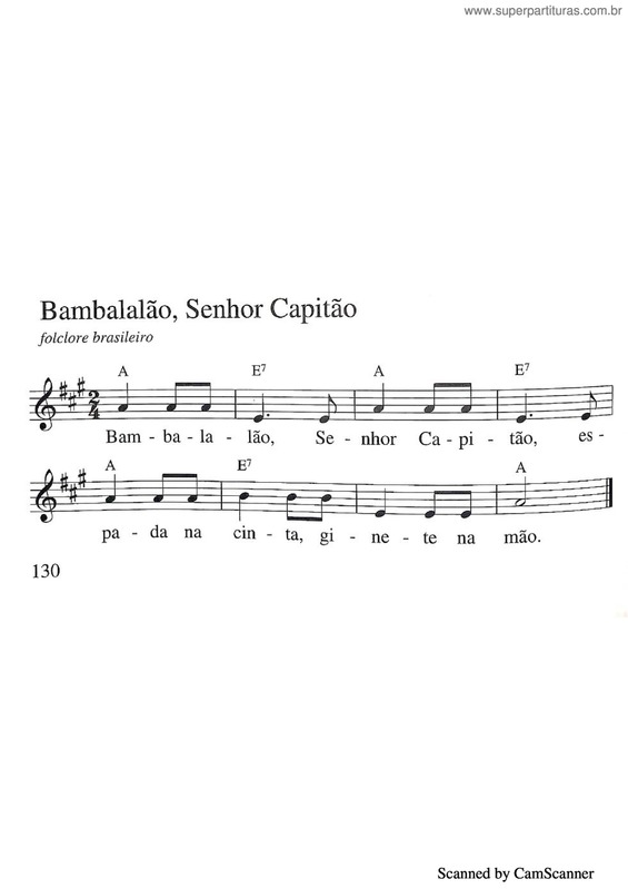 Partitura da música Bambalalão,  Senhor Capitão