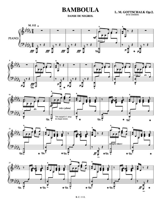 Partitura da música Bamboula 1849