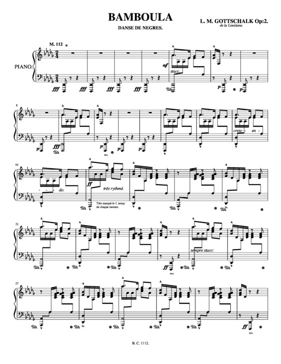 Partitura da música Bamboula 1849