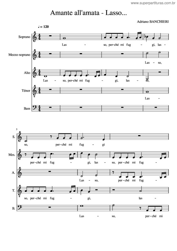 Partitura da música Banchieri Amante Amata Lasso