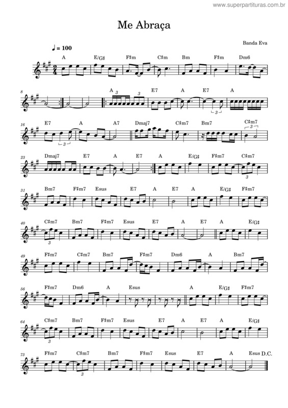 Partitura da música Banda Eva – Banda Eva Me Abraça – Banda Eva