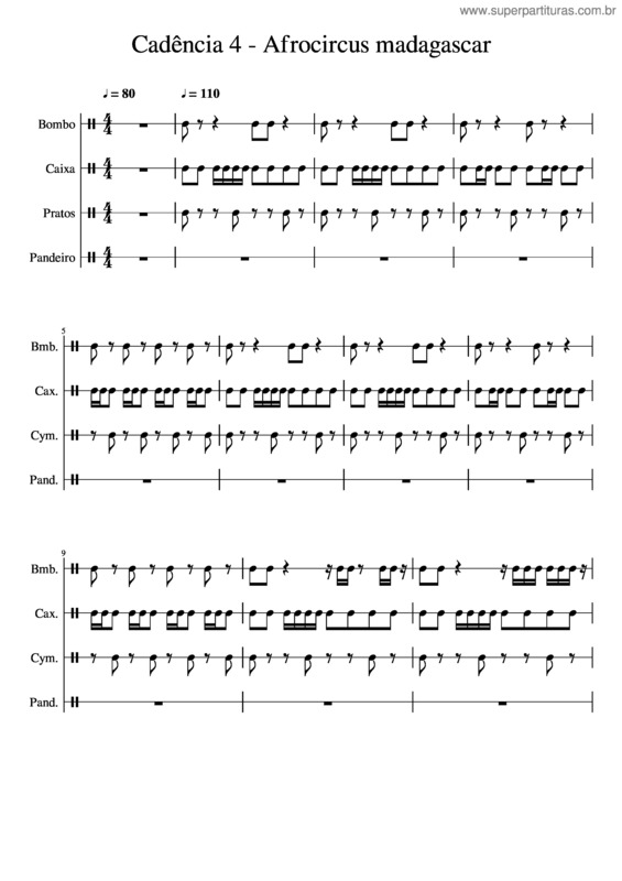 Partitura da música Banda Triches – Cadência 4 – Afrocircus Ritmo