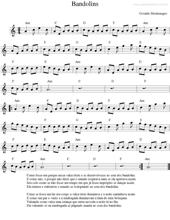 Partitura da música Bandolins