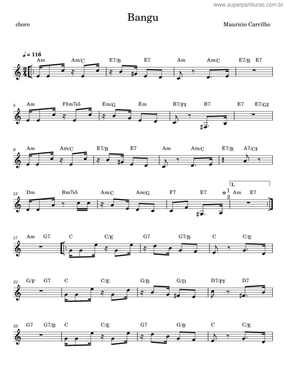 Partitura da música Bangu – Mauricio Carrilho