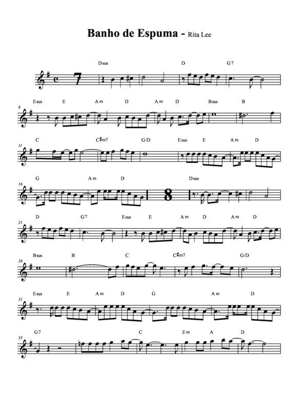 Partitura da música Banho de Espuma v.2