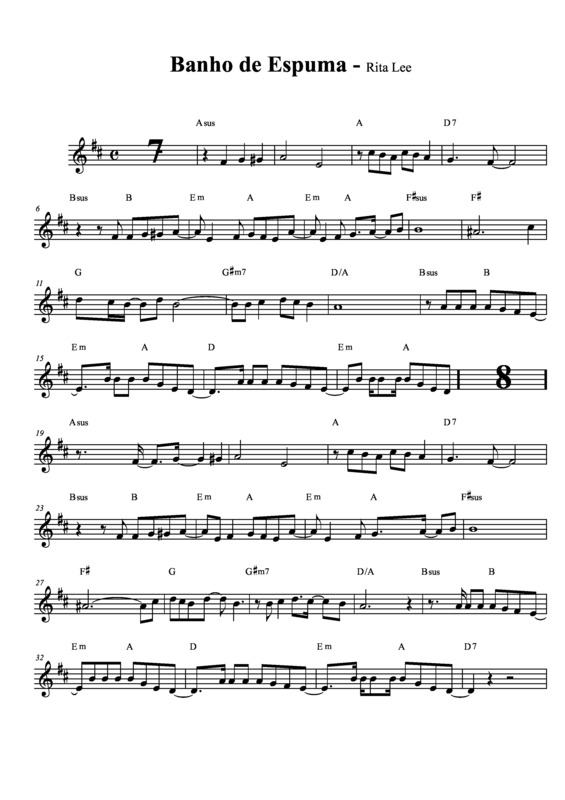 Partitura da música Banho de Espuma