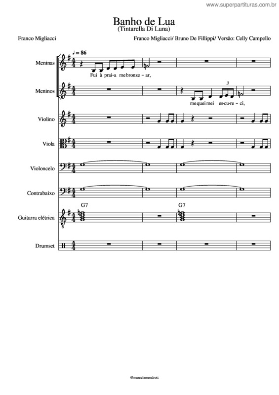 Partitura da música Banho De Lua – Celly Campello Banho De Lua