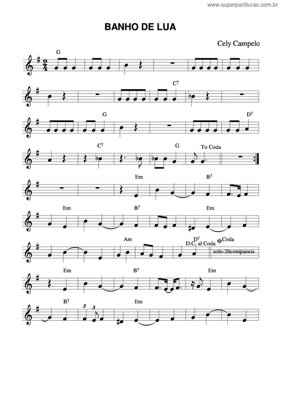 Partitura da música Banho De Lua v.2