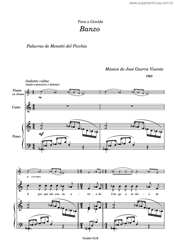 Partitura da música Banzo