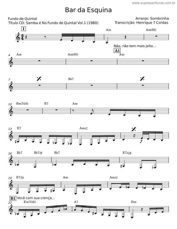 Partitura da música Bar Da Esquina