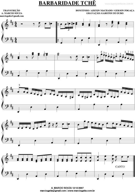 Partitura da música Barbaridade Tchê