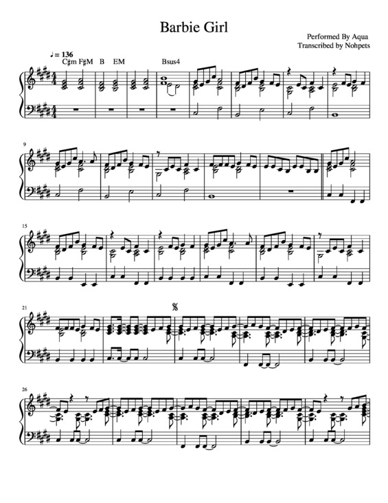 Partitura da música Barbie Girl v.2