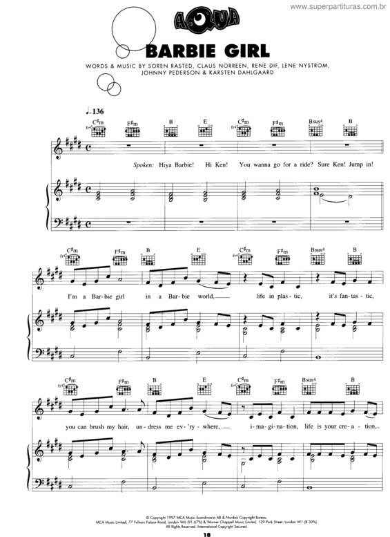 Partitura da música Barbie Girl