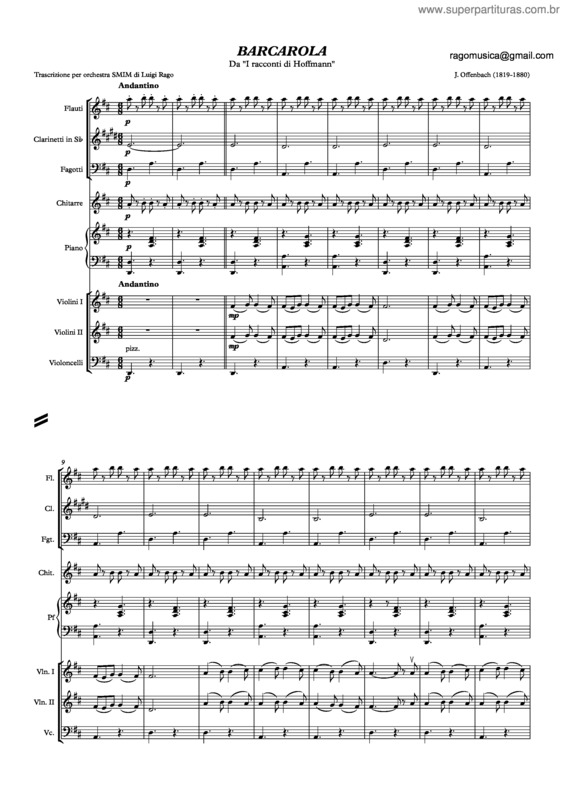 Partitura da música BARCAROLA BY OFFENBACH