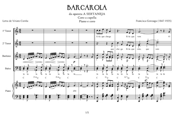 Partitura da música Barcarola da Opereta A Sertaneja