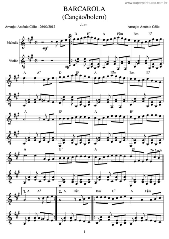 Partitura da música Barcarolaolero