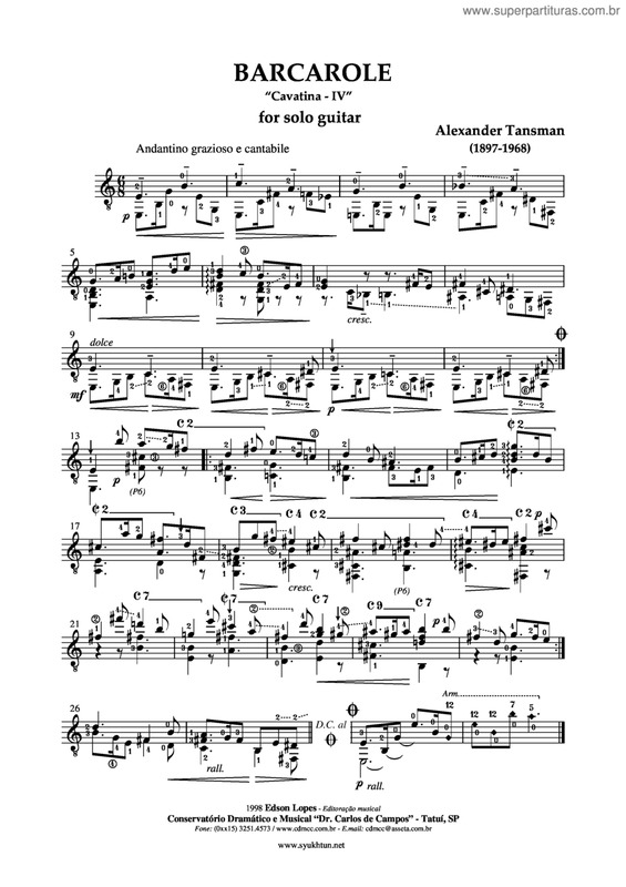 Partitura da música Barcarole