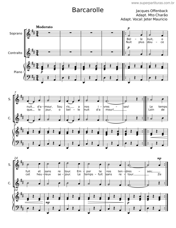Partitura da música Barcarolle – Jacques Offenbach