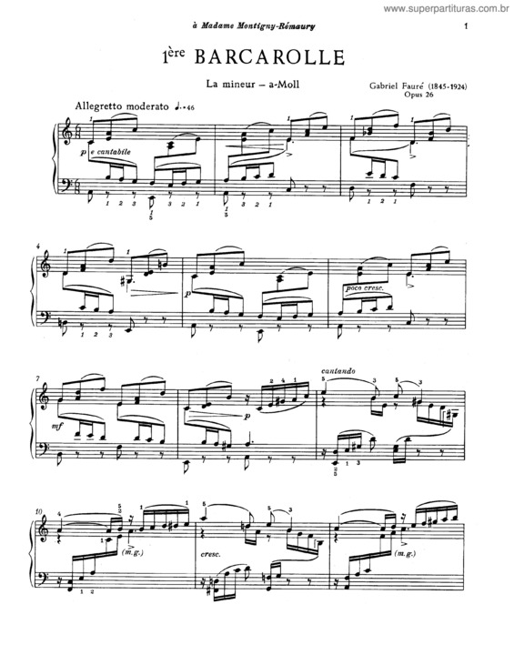 Partitura da música Barcarolle No. 1 in A minor