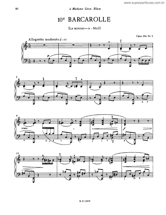 Partitura da música Barcarolle No. 10 in A minor